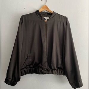 Black Satin-look Bomber Jacket